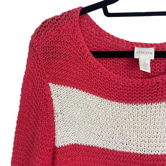 Chico's Striped Knit Sweater Coral White Metallic Women's 16 ASIS - Picture 3 of 5
